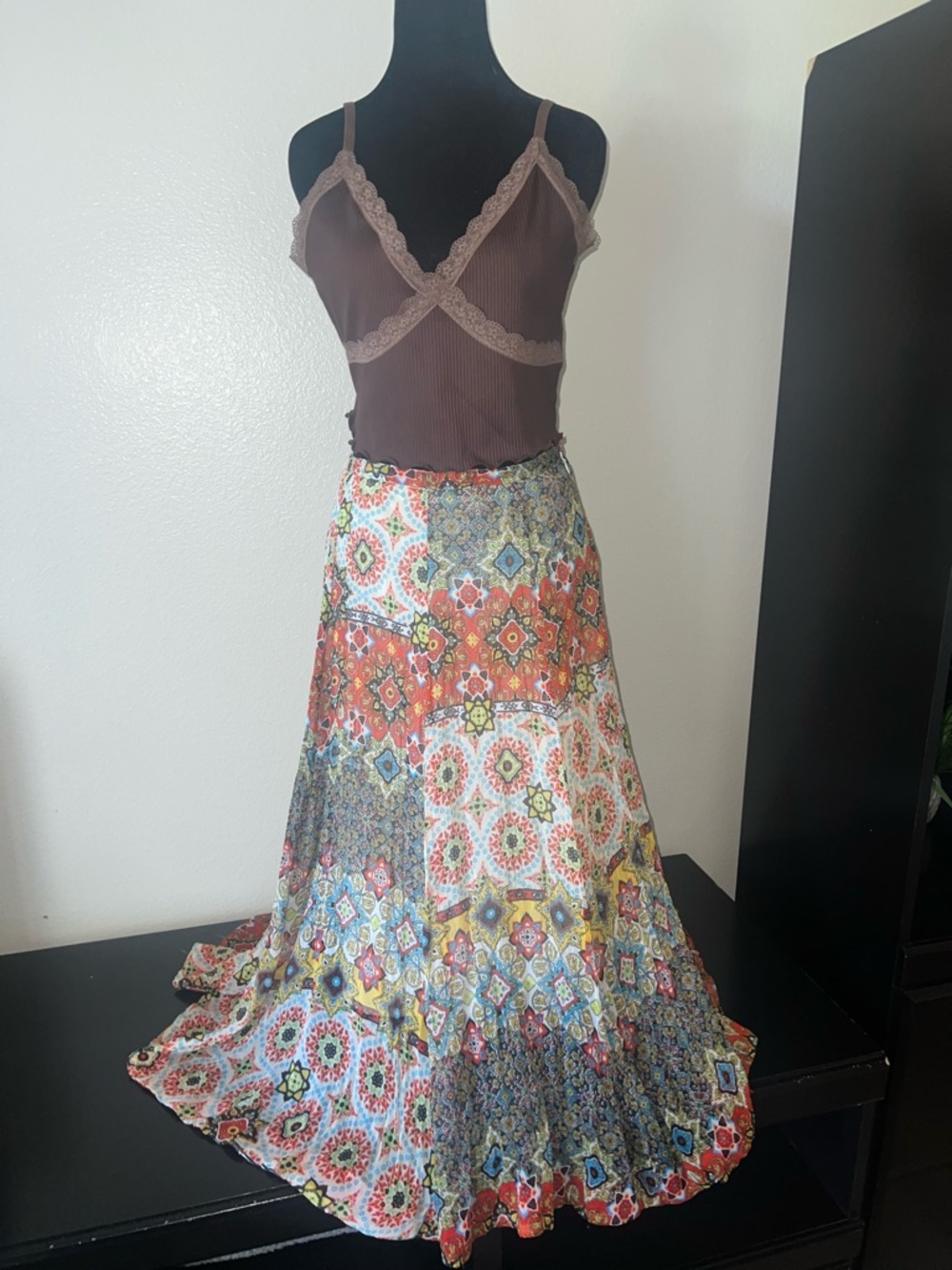 Patchwork Bohemian Indie Sleeze Festival Lined Midi Skirt sz‎ Small